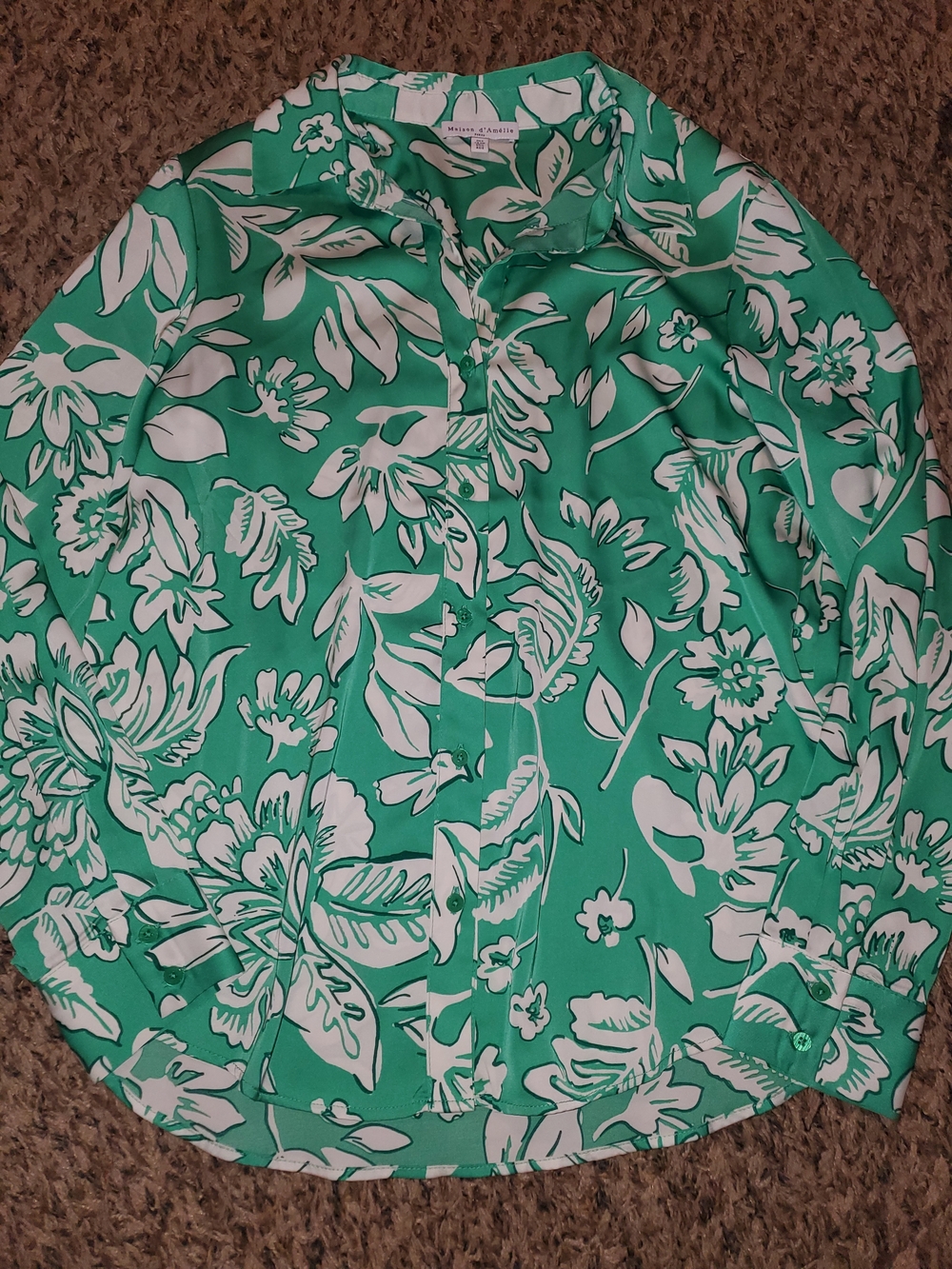Green Floral Button-Front Blouse
